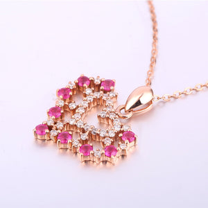 Heart Sweet Pendants Necklaces Red Women's Necklace 14K Rose Gold Jewelry Gifts Real Natural Ruby Choker Necklace
