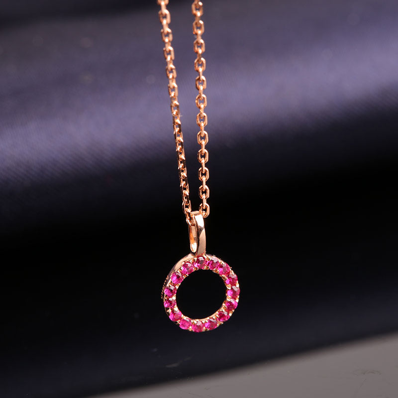 Statement Choker Necklace 14K Gold Natural Ruby Round Pendants Necklace For Women Birthd Precious Stone Jewelry