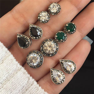 5 Pairs Women Zircon Crystal Earrings for Women Boucle D'oreille Jewelry Bohemian Stud Earring Set Droplets Brincos Z3