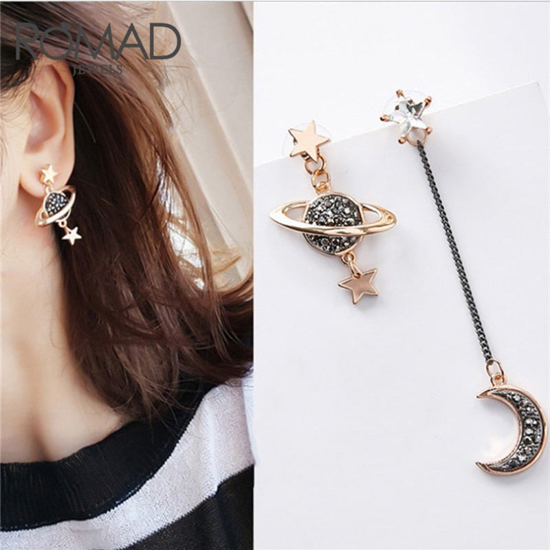 Star Moon Stud Earrings Woman Fashion 2018 Rhinestone Earth Moon Earrings For Women Wedding Jewelry New Orecchini Donna G4