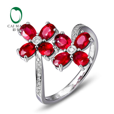 Romantic 14K White Gold 2.05ct Natural Red Ruby 0.10ct Natural Diamond Engagement Ring