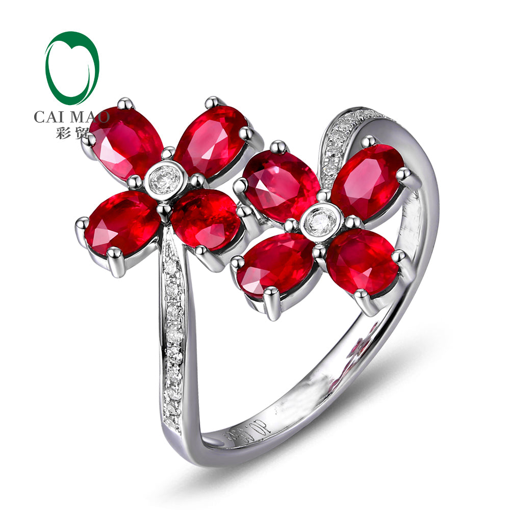 Romantic 14K White Gold 2.05ct Natural Red Ruby 0.10ct Natural Diamond Engagement Ring