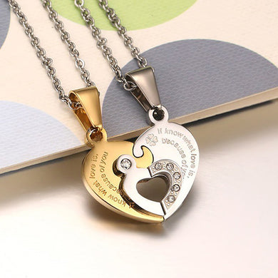 Romantic Couples Heart Key Crystal Necklaces Jewelries Her & His Love Forever Pendant Set Valentine Stainless Steel Necklaces