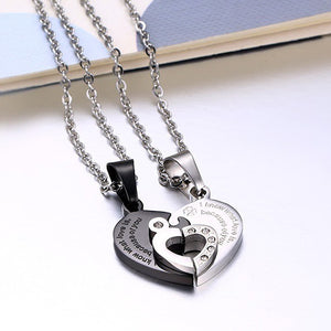 Romantic Couples Heart Key Crystal Necklaces Jewelries Her & His Love Forever Pendant Set Valentine Stainless Steel Necklaces