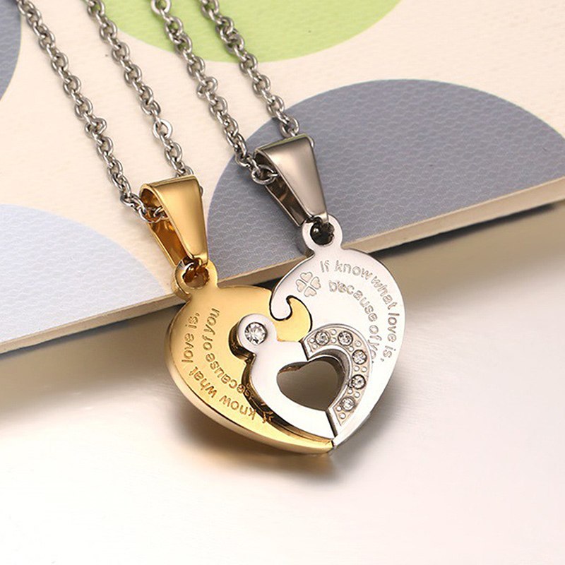 Romantic Couples Heart Key Crystal Necklaces Jewelries Her & His Love Forever Pendant Set Valentine Stainless Steel Necklaces