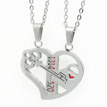 Carica l&#39;immagine nel visualizzatore di Gallery, Romantic Couples Heart Key Crystal Pendant Her &amp; His Love Necklace Set Lover Valentine Stainless Steel