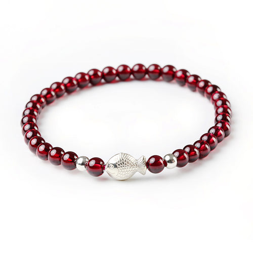 Romantic Garnet Bracelet 925 Sterling Silver Carton Fish Strand Bracelets 4.5 Mm Natural Stones Beads Party Jewelry for Woman