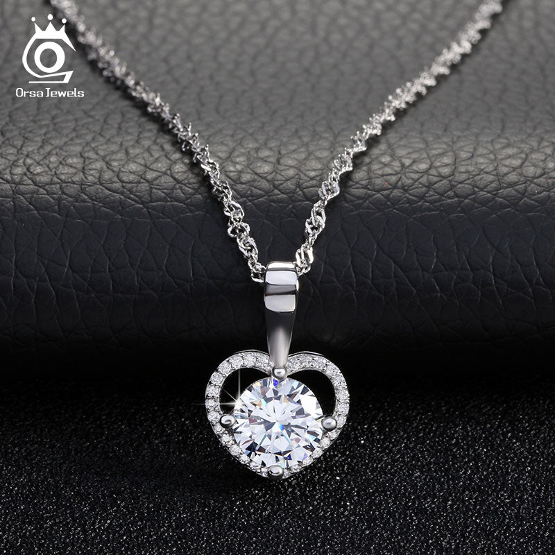 Romantic Love Heart Pendant Necklace with 2 ct Heart and Arrow Cut AAA Grade Zircon Best Jewelry Gift for Ladies ON96