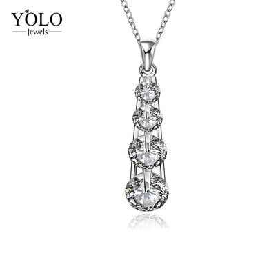 Romantic Sliver Color Necklace with Water Drop Pattern AAA Cubic Zirconia Pendant Necklaces Jewelry Love Gift for Girlfriend
