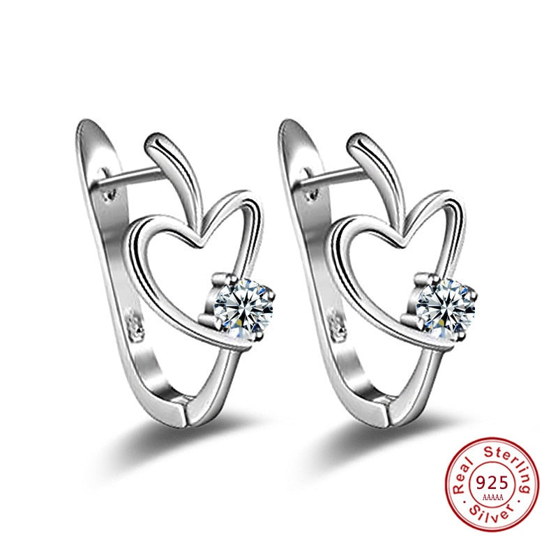 Romatic 925 Sterling Silver Little Love Heart Shaped with Crystal Stud Earrings for Women Girl Lovely Zircon Earrings Party