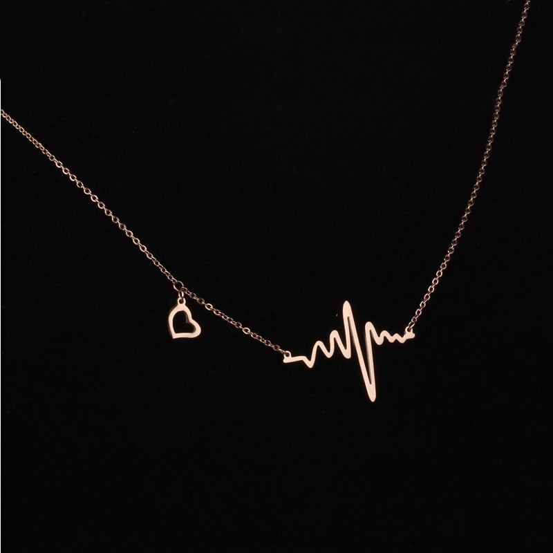 Rose Gold Stainless Steel Heartbeat Pendant Cardiogram Necklace Lady Electrocardiogram Pendant Heart Rhythm Simple Necklace Gift