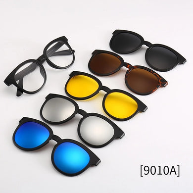 Round 5 In 1 Lenses Polarized Sunglasses Magnet Clip On Replaceable Len Mirror Glasses