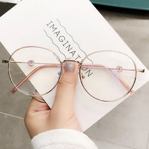 Round Anti Blue Light Glasses Computer Women Blue Blocking Gaming Eyeglasses Alloy Frame Blue Light Glasses Silver, Rose Gold