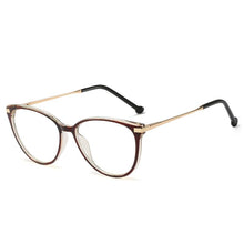 Carica l&#39;immagine nel visualizzatore di Gallery, Occhiali da vista rotondi Cat Eye Anti luce blu da donna in metallo con montatura per computer Bule Ligth Occhiali da vista con lenti trasparenti 