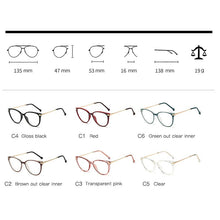 Carica l&#39;immagine nel visualizzatore di Gallery, Occhiali da vista rotondi Cat Eye Anti luce blu da donna in metallo con montatura per computer Bule Ligth Occhiali da vista con lenti trasparenti 