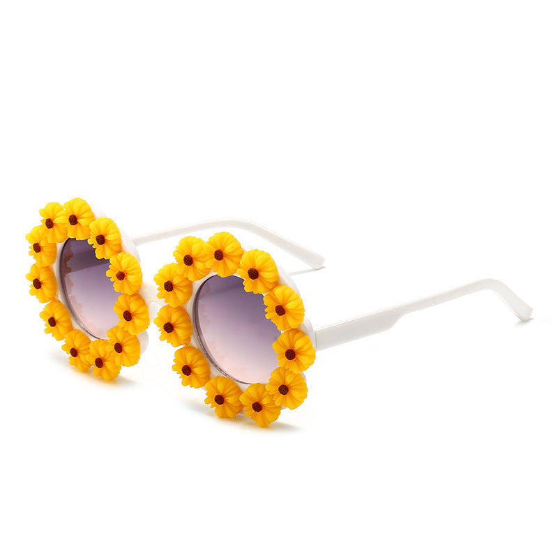 Round Children's Sun Protection Glasses With Sunflower UV400 2023 Daisy Flower Beach Seaside Travel Baby Girls Kids Sunglasses