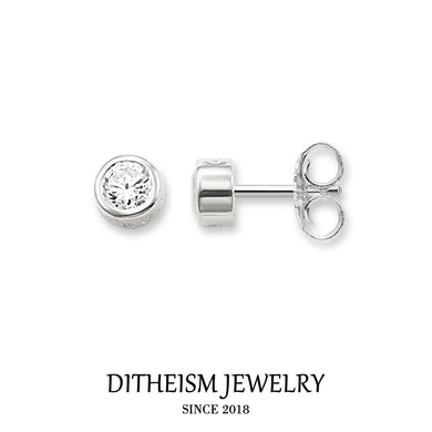Round Crystal Stud Earrings, 2018 New Fashion Jewelry Trendy 925 Sterling Silver Small Gift For Women Men Lover