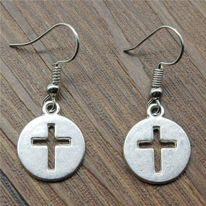Round Cut Off Cross Drop Earrings Fashion Round Cut Off Cross Earrings Danging Round Cut Off Cross Earrings For Women