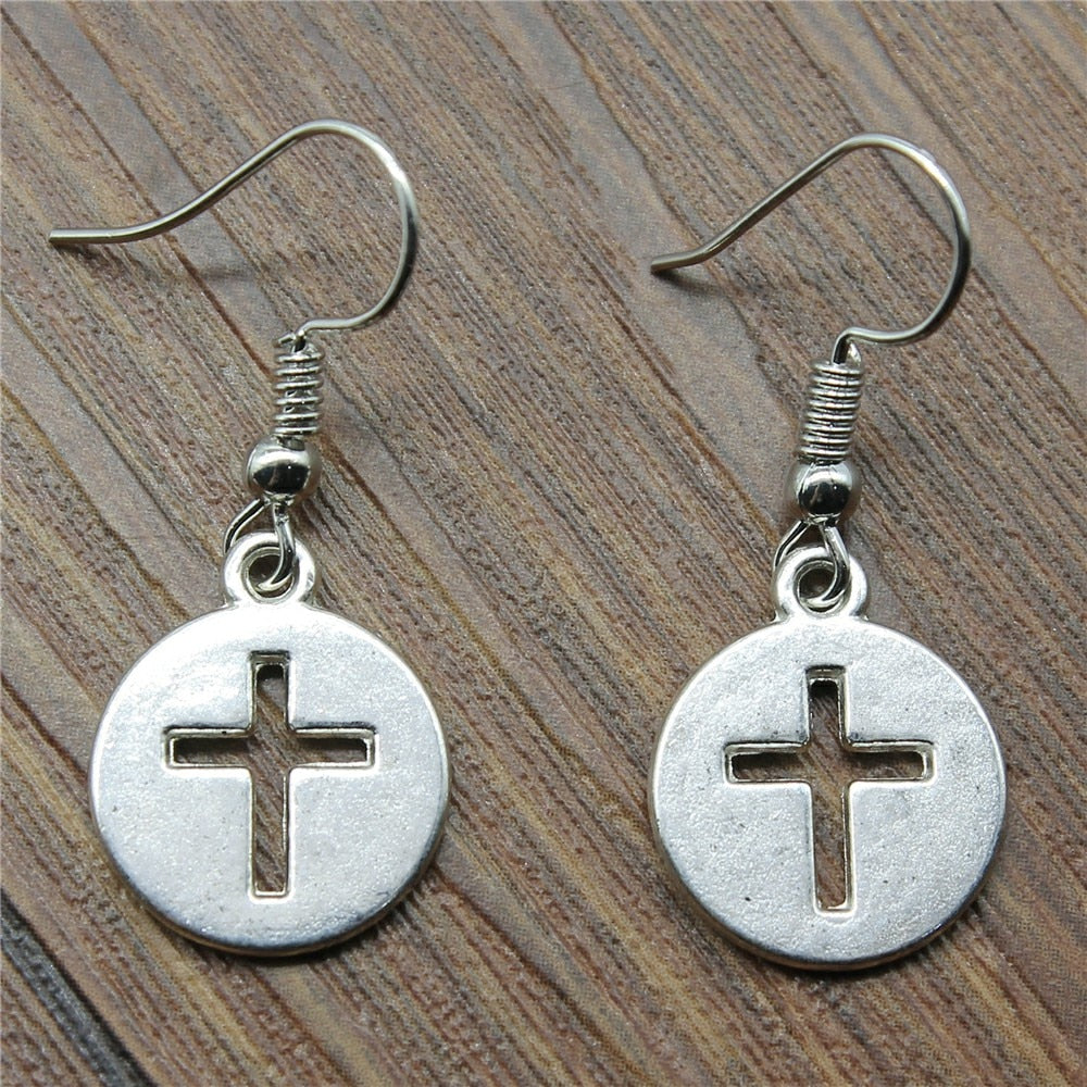 Round Cut Off Cross Drop Earrings Fashion Round Cut Off Cross Earrings Danging Round Cut Off Cross Earrings For Women