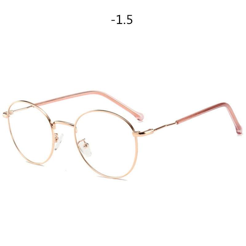 Round Finished Myopia Glasses Women Men Metal Prescription Eyewear Student Nearsighted Glasses Diopter -0.5 -1.0 -1.5 -2.0 to -4