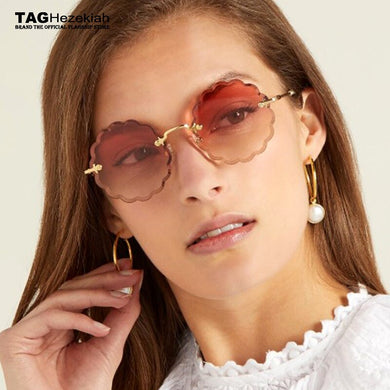 Round Frameless Sunglasses Vintage Women Flower petals Brand Designer Glasses  Female Sun Glasses Sexy Eyewear