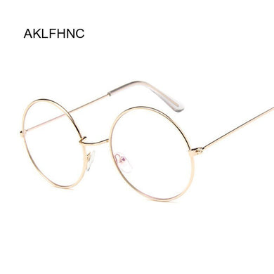 Round Glasses Frame Men Anti Blue Light Glasses Women Fake Glasses Gold Optical Eyeglasses Frame Transparent Clear Lens