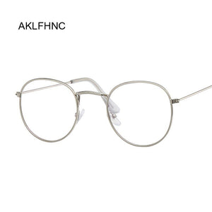 Round Glasses Frame Men Anti Blue Light Glasses Women Fake Glasses Gold Optical Oval Eyeglasses Frame Transparent Lens
