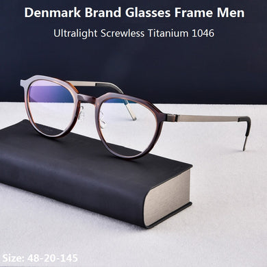 Round Glasses Frame Men Ultralight Screwless Titanium Optical Prescription Eyeglasses Myopia Eyewear 1046 Denmark Brand 2023 New