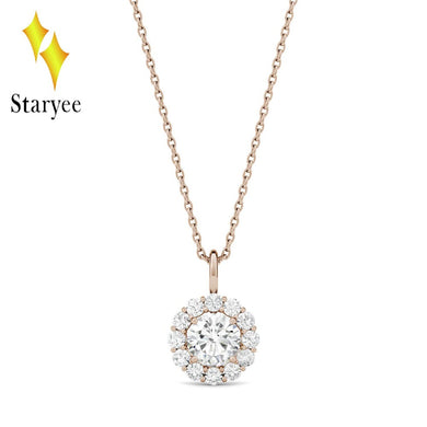 Round Moissanite Engagement Halo Necklace 0.6ct GH VS Lab Grown Diamond 18K Rose Gold Wedding Necklace Pendant Jewelry Gift