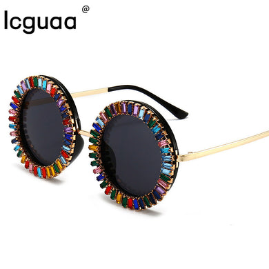 Round Party Beach Blingbling Crystal Sun Glasses for Ladies Royal Wedding Rhinestone UV400 Black Sunglasses Women 2023