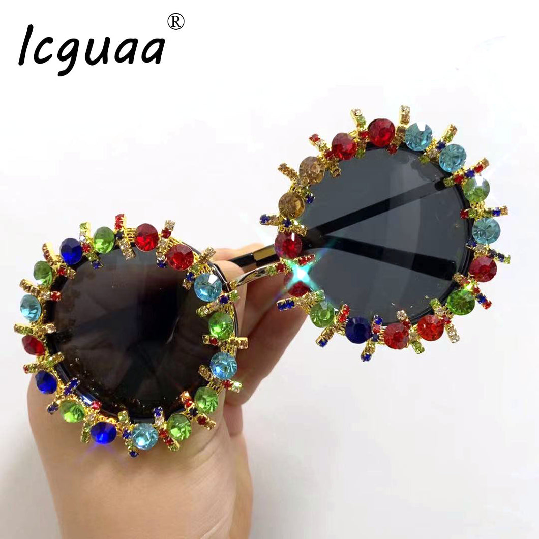 Round Rhinestone Flower Sunglasses Women Brand Designer Handmade Summer  Crystal Ladies Sunglasses Gafas de sol mujer