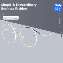 Load image into Gallery viewer, Round Rimless Eyeglass Frame Optical Women Frameless Clear Lens Metal Big Circle Flexible Eye Glasses Frames for Men Gold Silver