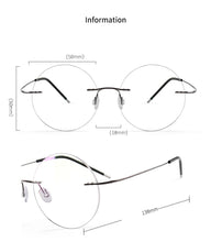 Load image into Gallery viewer, Round Rimless Eyeglass Frame Optical Women Frameless Clear Lens Metal Big Circle Flexible Eye Glasses Frames for Men Gold Silver