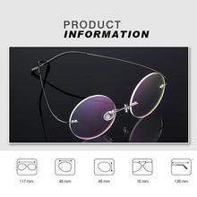 Carica l&#39;immagine nel visualizzatore di Gallery, Montatura per occhiali rotondi senza montatura Montatura per occhiali da vista in lega ottica per occhiali da vista per uomo e donna 