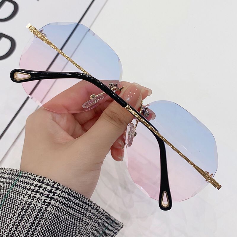 Round Rimless Sunglasses Women  Trimming Gradient Shades Sun Glasses Female Metal Framless Vintage Ladies Eyewear
