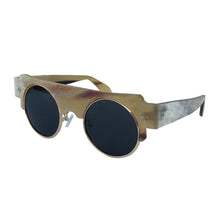 Carica l&#39;immagine nel visualizzatore di Gallery, Round Rivets Handmade Unique Matt Rough Finish Genuine Natural Horn Half Frame Metal Rim Wide Temples Glasses Eyewear Sunglasses
