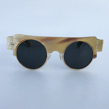 Carica l&#39;immagine nel visualizzatore di Gallery, Round Rivets Handmade Unique Matt Rough Finish Genuine Natural Horn Half Frame Metal Rim Wide Temples Glasses Eyewear Sunglasses