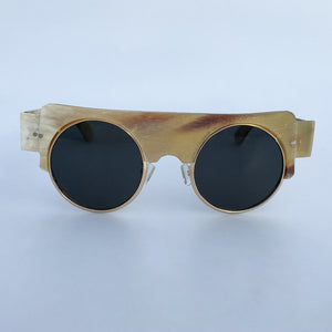 Round Rivets Handmade Unique Matt Rough Finish Genuine Natural Horn Half Frame Metal Rim Wide Temples Glasses Eyewear Sunglasses