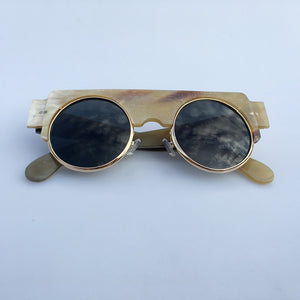 Round Rivets Handmade Unique Matt Rough Finish Genuine Natural Horn Half Frame Metal Rim Wide Temples Glasses Eyewear Sunglasses
