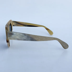 Round Rivets Handmade Unique Matt Rough Finish Genuine Natural Horn Half Frame Metal Rim Wide Temples Glasses Eyewear Sunglasses
