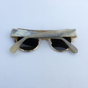 Round Rivets Handmade Unique Matt Rough Finish Genuine Natural Horn Half Frame Metal Rim Wide Temples Glasses Eyewear Sunglasses