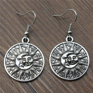 Round Shape Retro Symbols Sun And Moon Totem Drop Earrings Vintage Sun And Moon Totem Dangle Earrings Drops Jewelry
