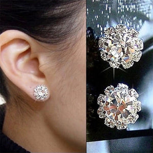 Round Shiny Stud Earrings for Women Female 2018 Boucle d'oreille Crystal Earring Silver Color Bijoux Jewelry Brincos Mujer E053.