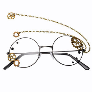 Round Steampunk Glasses Frame Women Lolita Gears Chain Decoration Style Ladies Retro Clear Lens Spectacle Frames Gold Eyewear