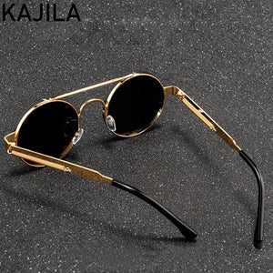 Round Steampunk Sunglasses Men 2022  Elastic Temples Brand Designer Vintage Rimless Sun Glasses For Women Lentes De Sol