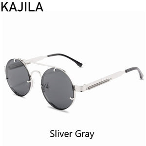 Round Steampunk Sunglasses Men 2022  Elastic Temples Brand Designer Vintage Rimless Sun Glasses For Women Lentes De Sol