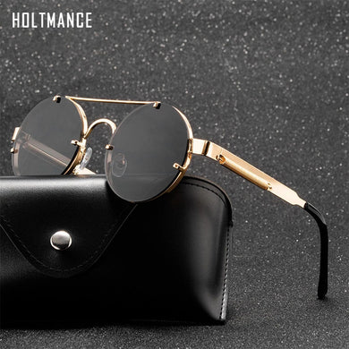 Round Steampunk Sunglasses Men 2023 Elastic Temples Brand Designer Vintage Rimless Sun Glasses For Women Lentes De Sol