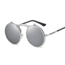 Load image into Gallery viewer, Round Steampunk Sunglasses Men Vintage Flip Celebrity Sun Glasses Male Driving Superstar  Brand Designer Metal Shades