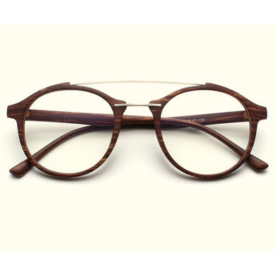 Round vintage imitation wood double beam glasses frame men and women classic decoration  flat mirror with box  LXL