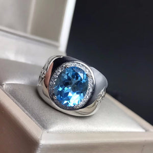 Ro Blue Topaz men's RING 925 silver customized ring size new recommended simple ring